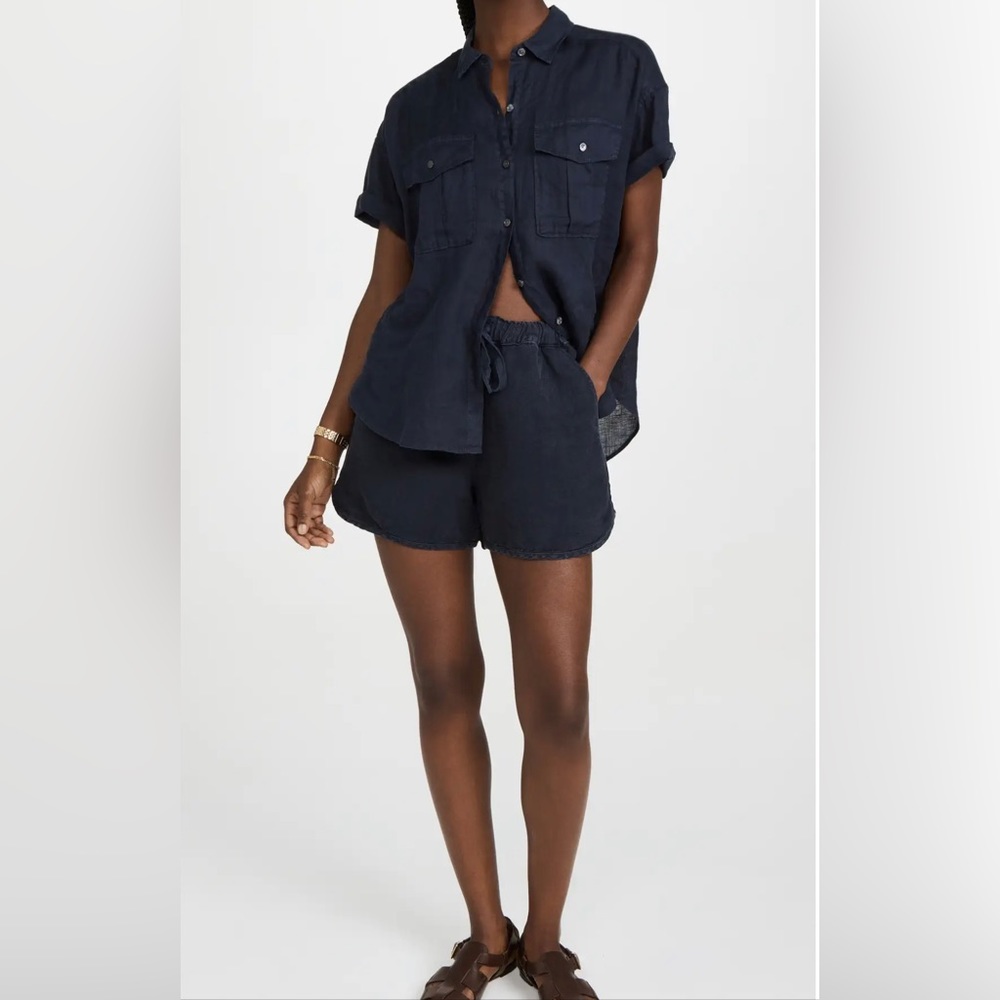 Alex Mill Sunny Linen Shorts dark navy